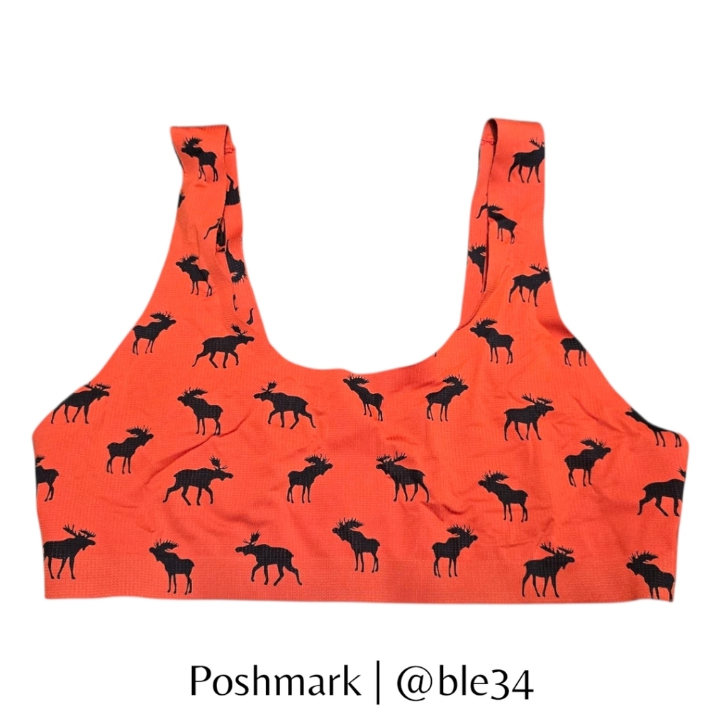 MeUndies Orange Red Moose Reindeer Print Christmas Unpadded Wireless Bralette